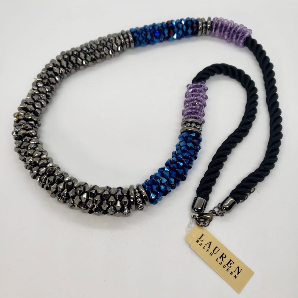 Lauren Ralph Lauren Exquisite Geode Inspired Silver, Blue, Purple Necklace